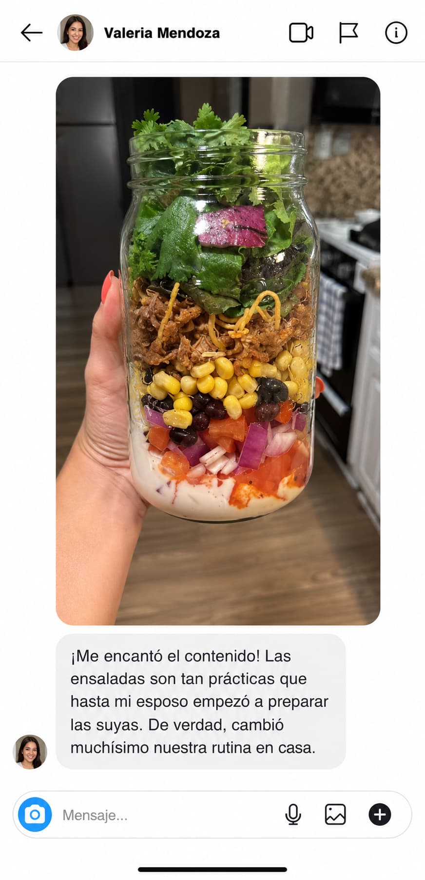 Mensaje compartido por una cliente